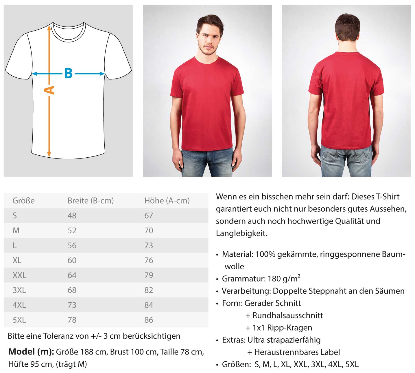 Herren Premium Shirt in rot, gerader Schnitt, Rundhalsausschnitt, Material 100% Baumwolle, Größen S-5XL.