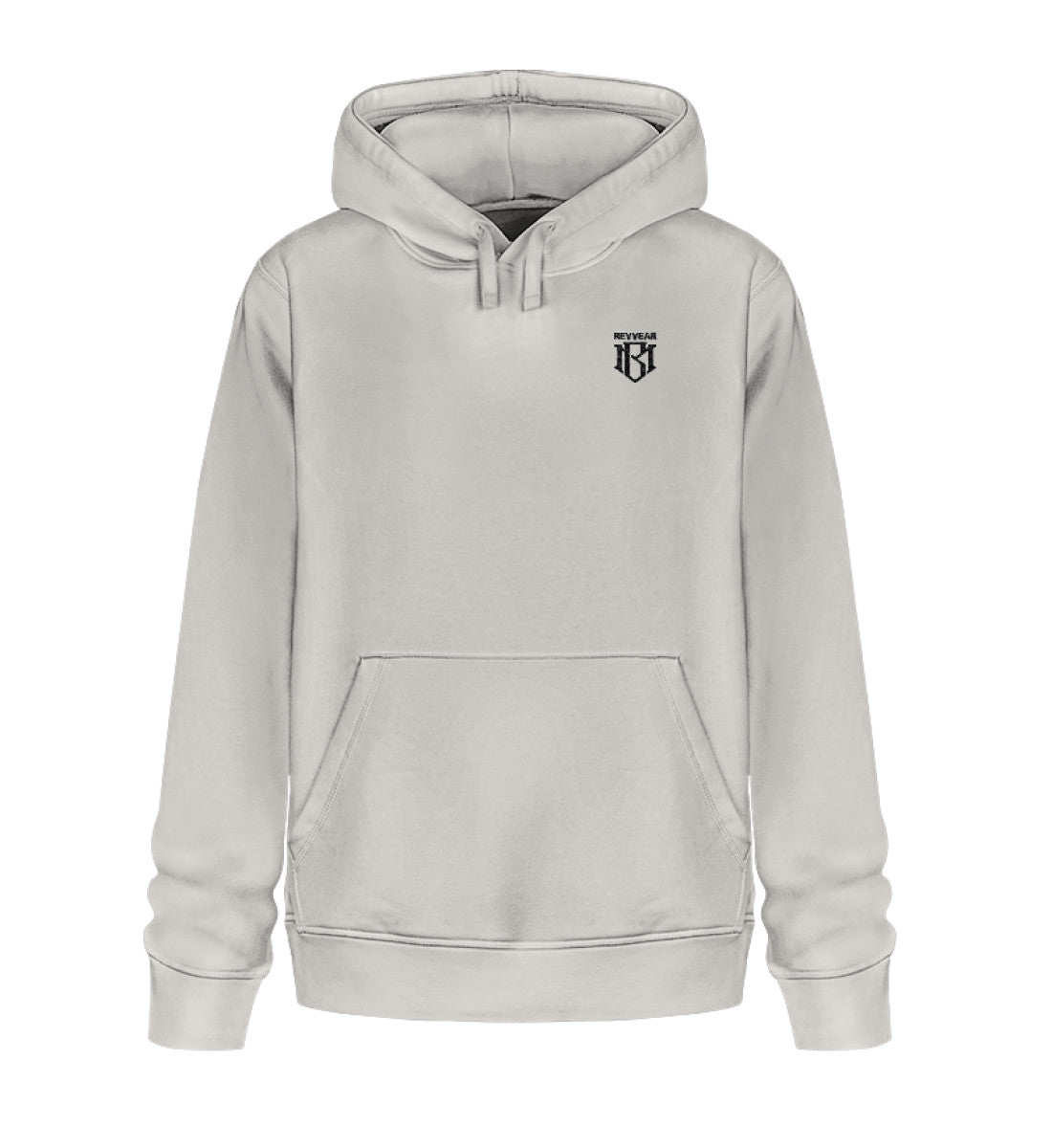 Unisex organic Drummer Hoodie 2.0 in soft premium quality, light gray with embroidered logo.