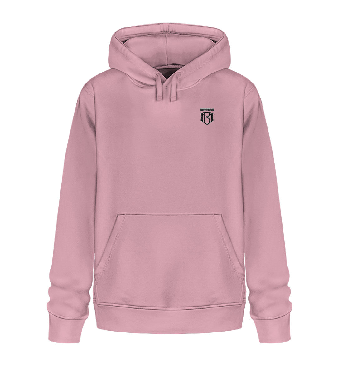 Unisex Drummer Hoodie 2.0 in pink organic cotton with embroidery.