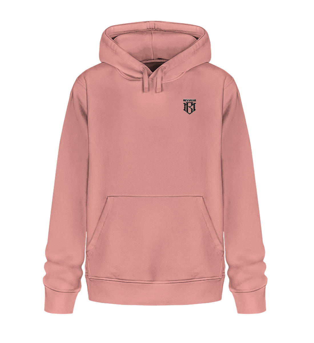 Unisex organic drummer hoodie 2.0 in pink with embroidered design, sustainable and comfortable.