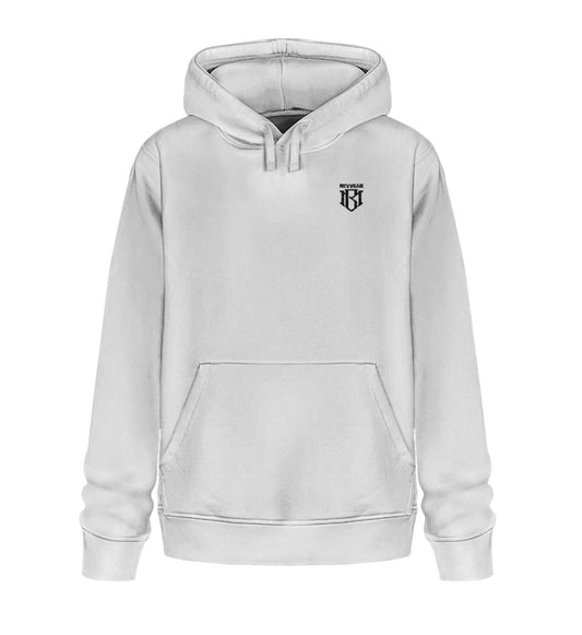 Unisex Organic Drummer Hoodie 2.0 in white, made with 85% organic cotton and 15% recycled polyester.