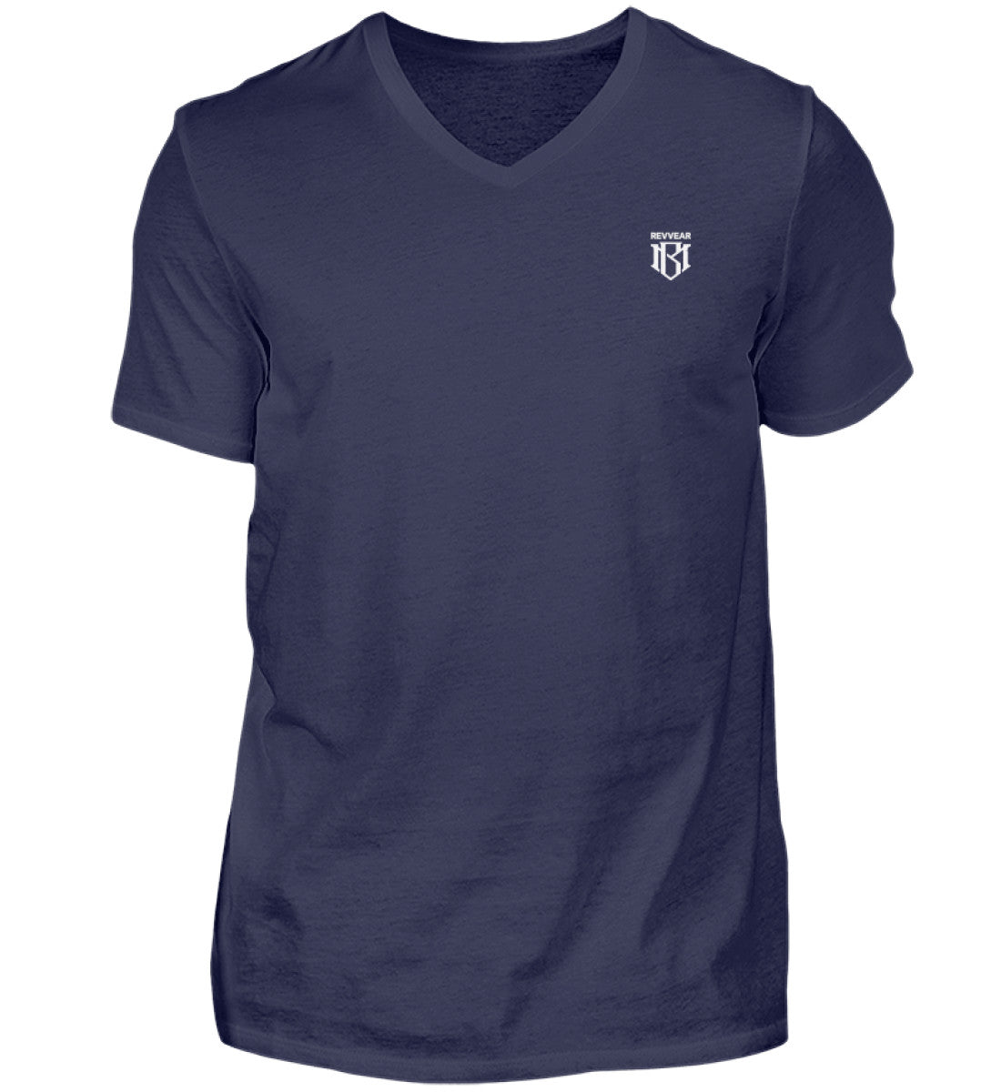 V-Neck Herrenshirt in Blau aus 100% Baumwolle mit V-Ausschnitt und geradem Schnitt.