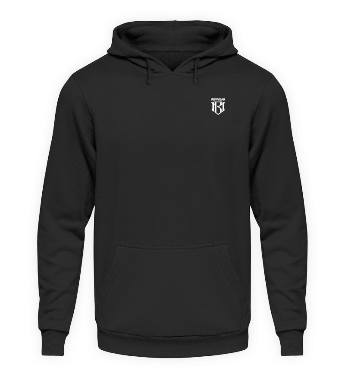 Unisex Hoodie in schwarz mit Kordelzug und Kapuze, 80% Baumwolle, 20% Polyester.