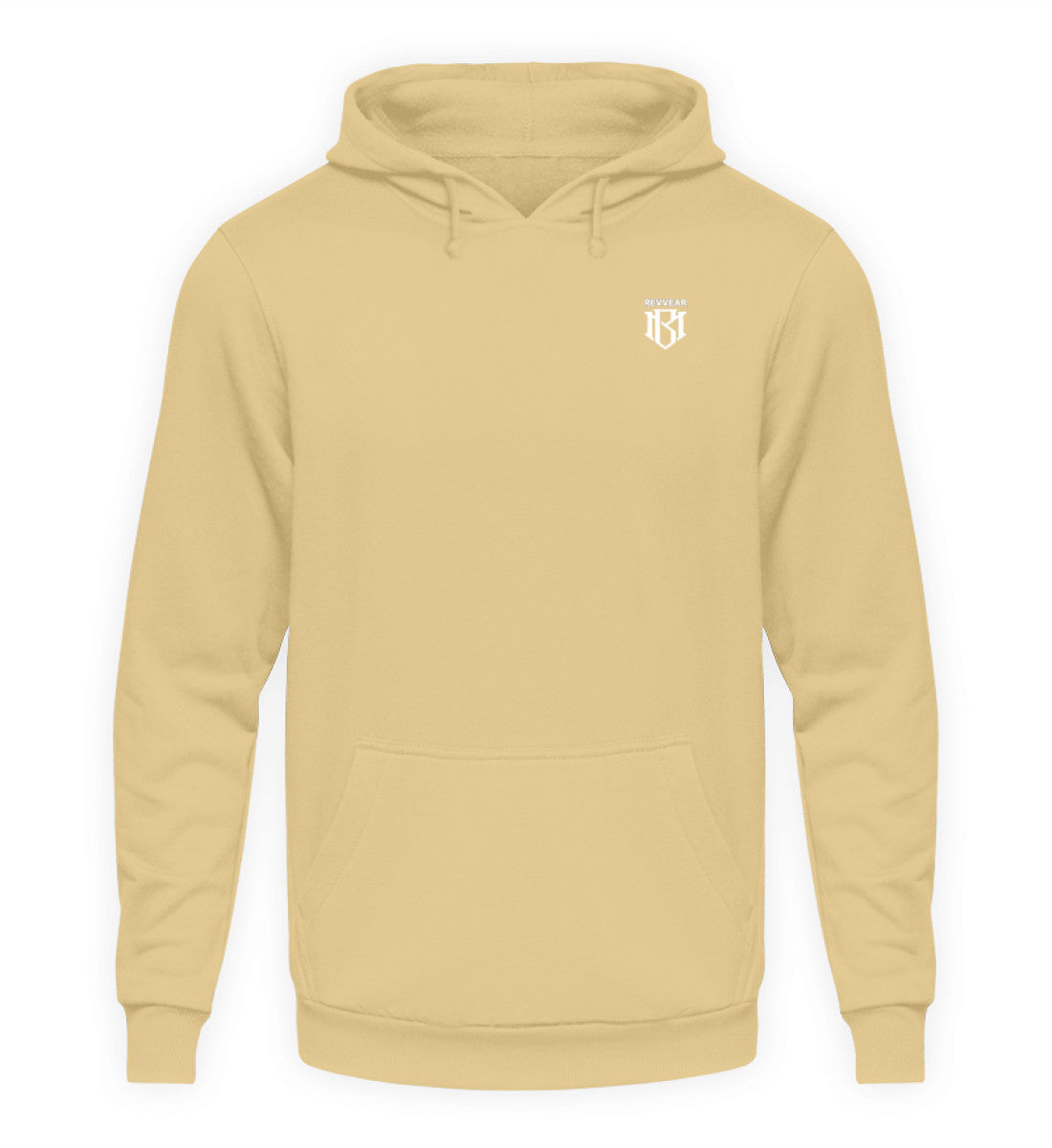 Unisex Kapuzenpullover Hoodie in beige, aus 80% Baumwolle und 20% Polyester, mit Kordelzugkapuze.