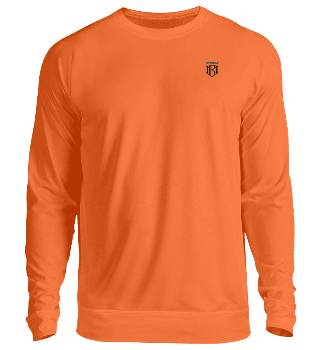 Unisex Sweatshirt in bright orange color, pullover style, 80% cotton, 20% polyester, modern fit with ribbed crew neck.