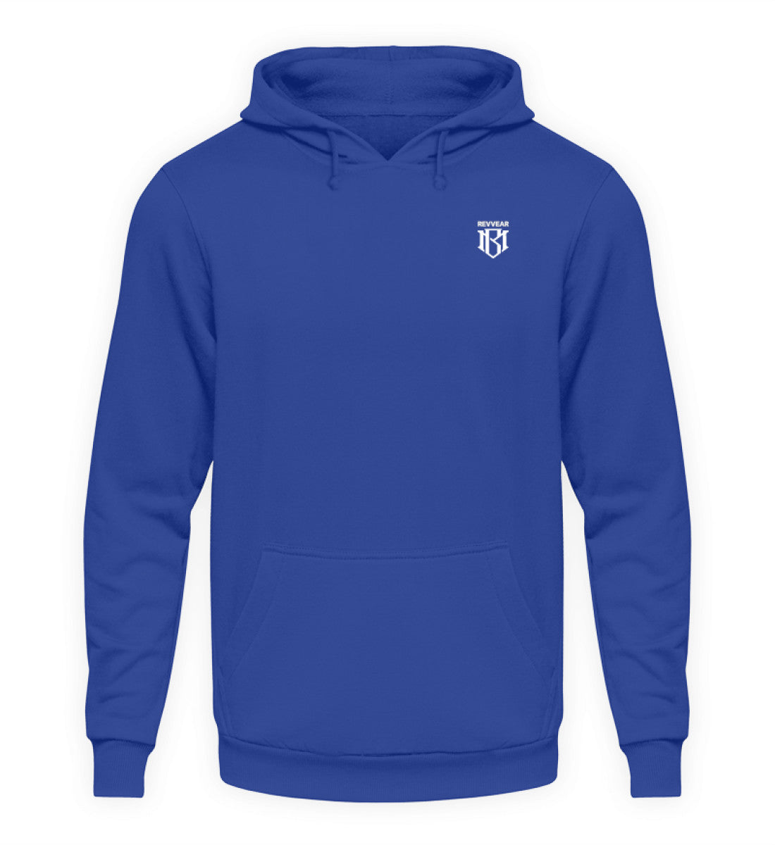 Unisex Kapuzenpullover Hoodie aus Baumwolle und Polyester in Blau mit Kordelzug und geradem Schnitt.