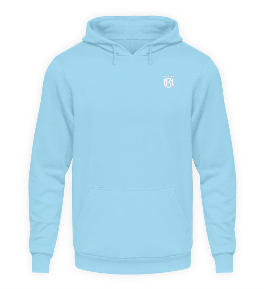 Unisex Kapuzenpullover Hoodie in Hellblau mit Kordelzug, aus 80% Baumwolle und 20% Polyester.