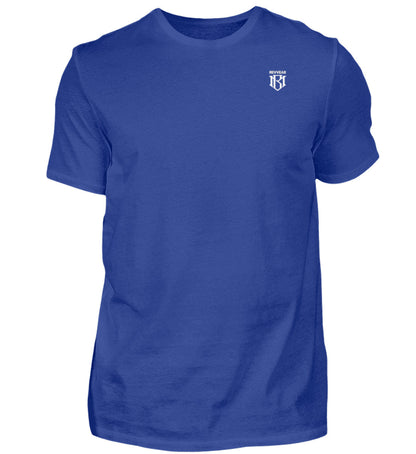 Blaues Herren Premium Shirt aus 100% Baumwolle mit Rundhalsausschnitt.